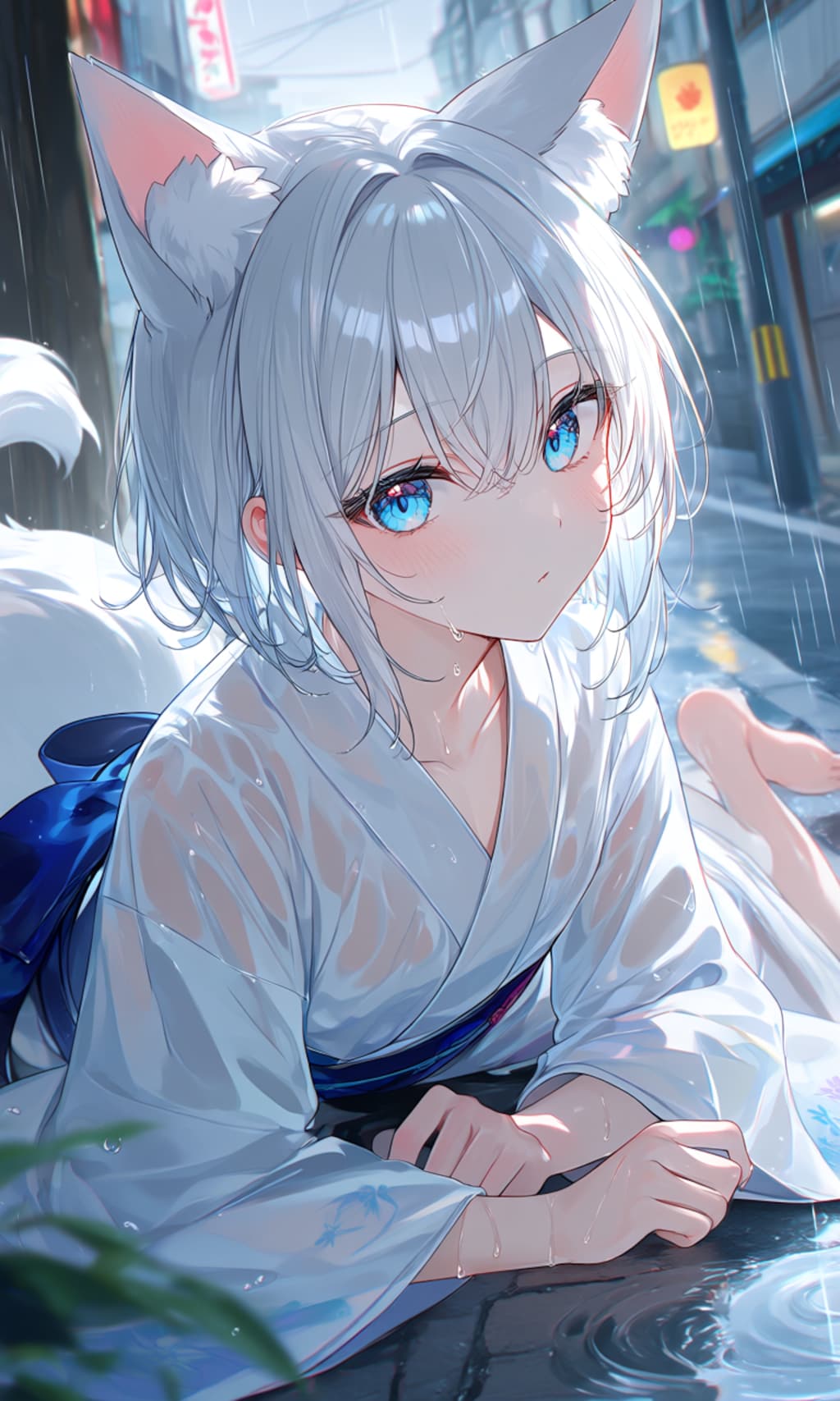 雨の中