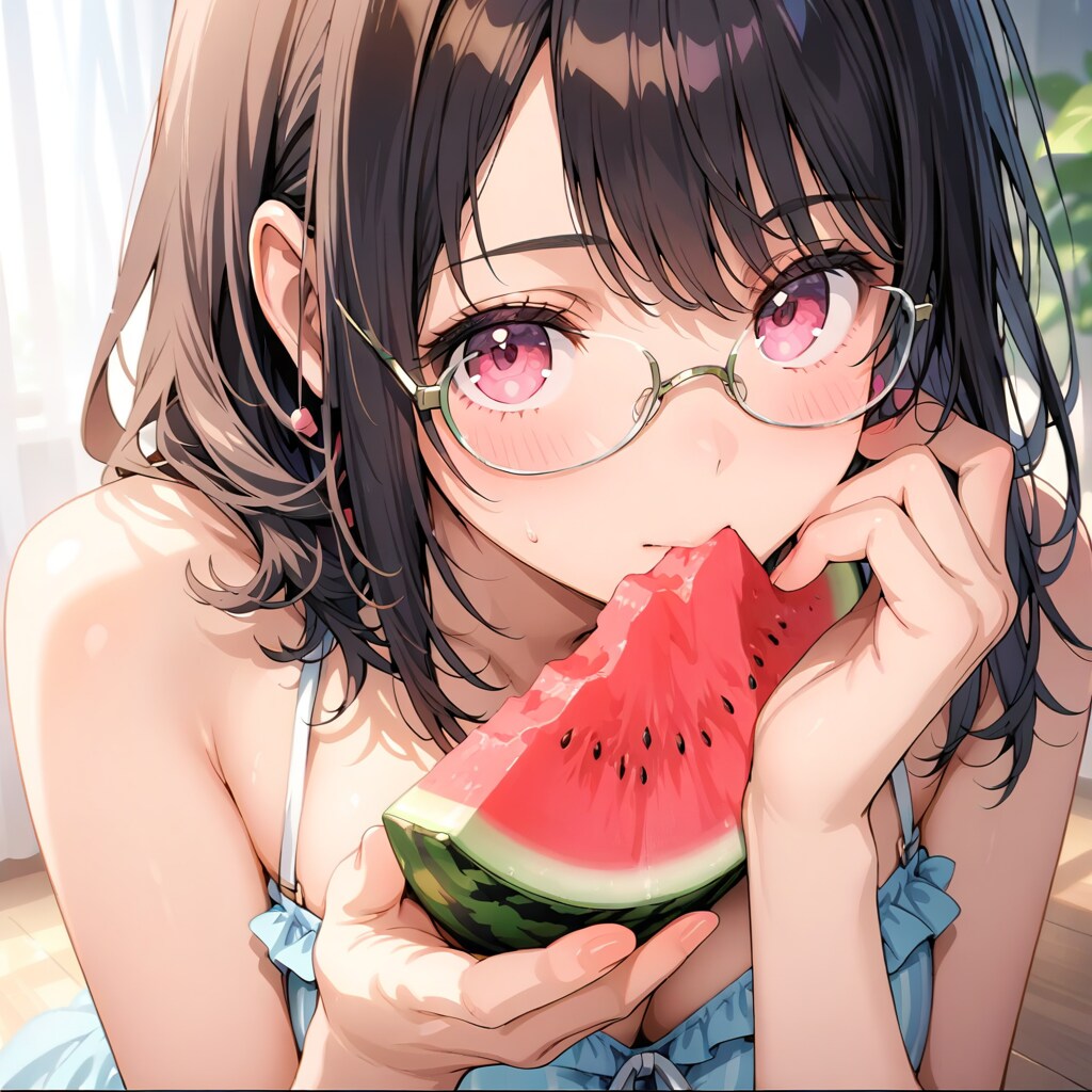 黒髪メガネとスイカ