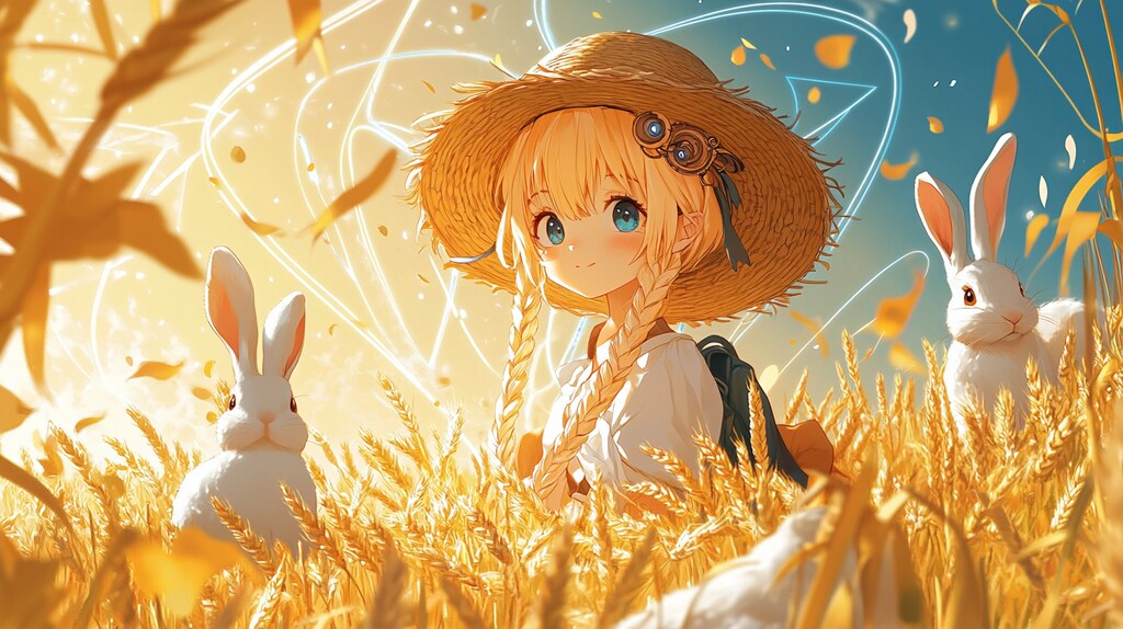 黄金の麦畑と白うさぎ ～夏の日の幻想～