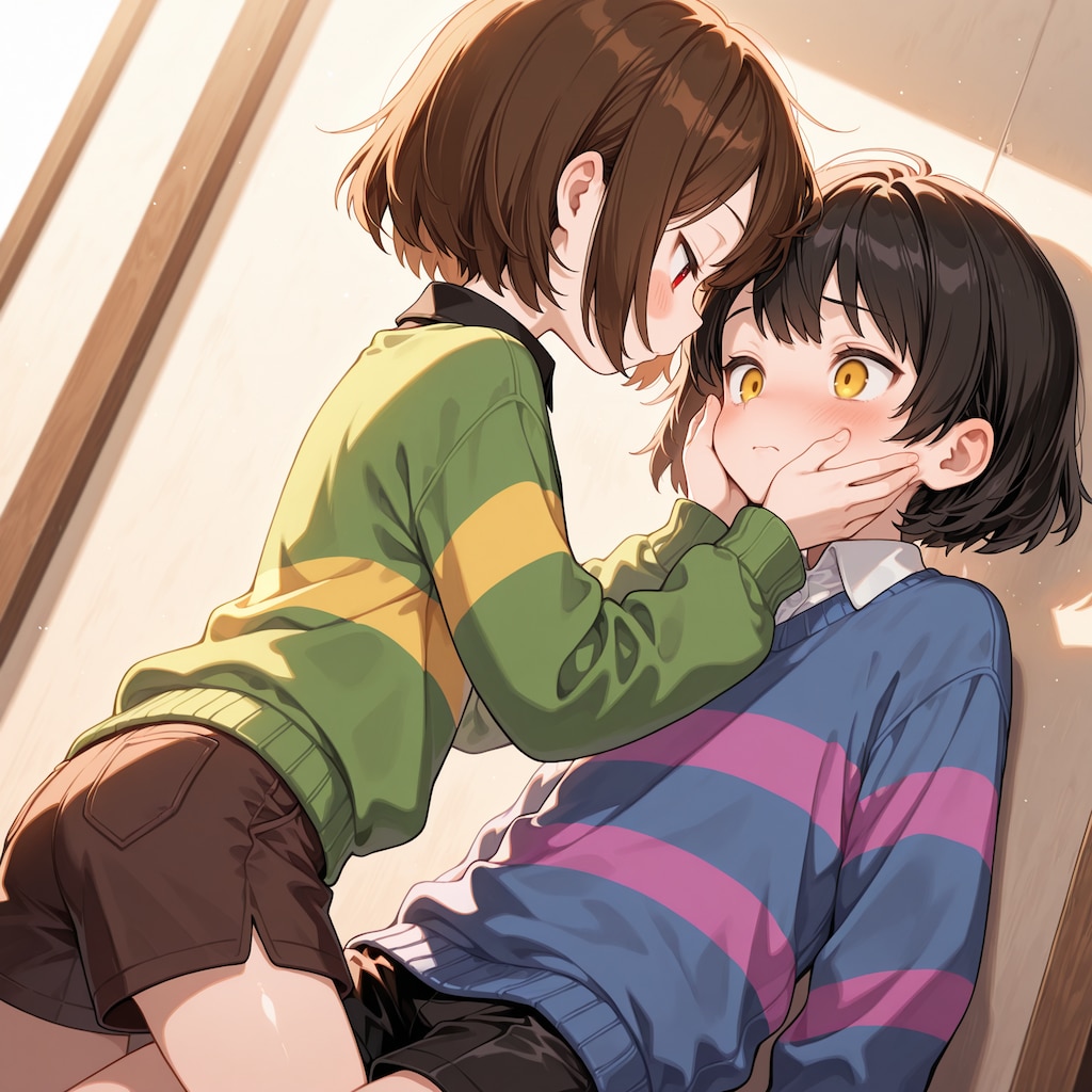 フリスクの瞳を覗き込むキャラちゃん