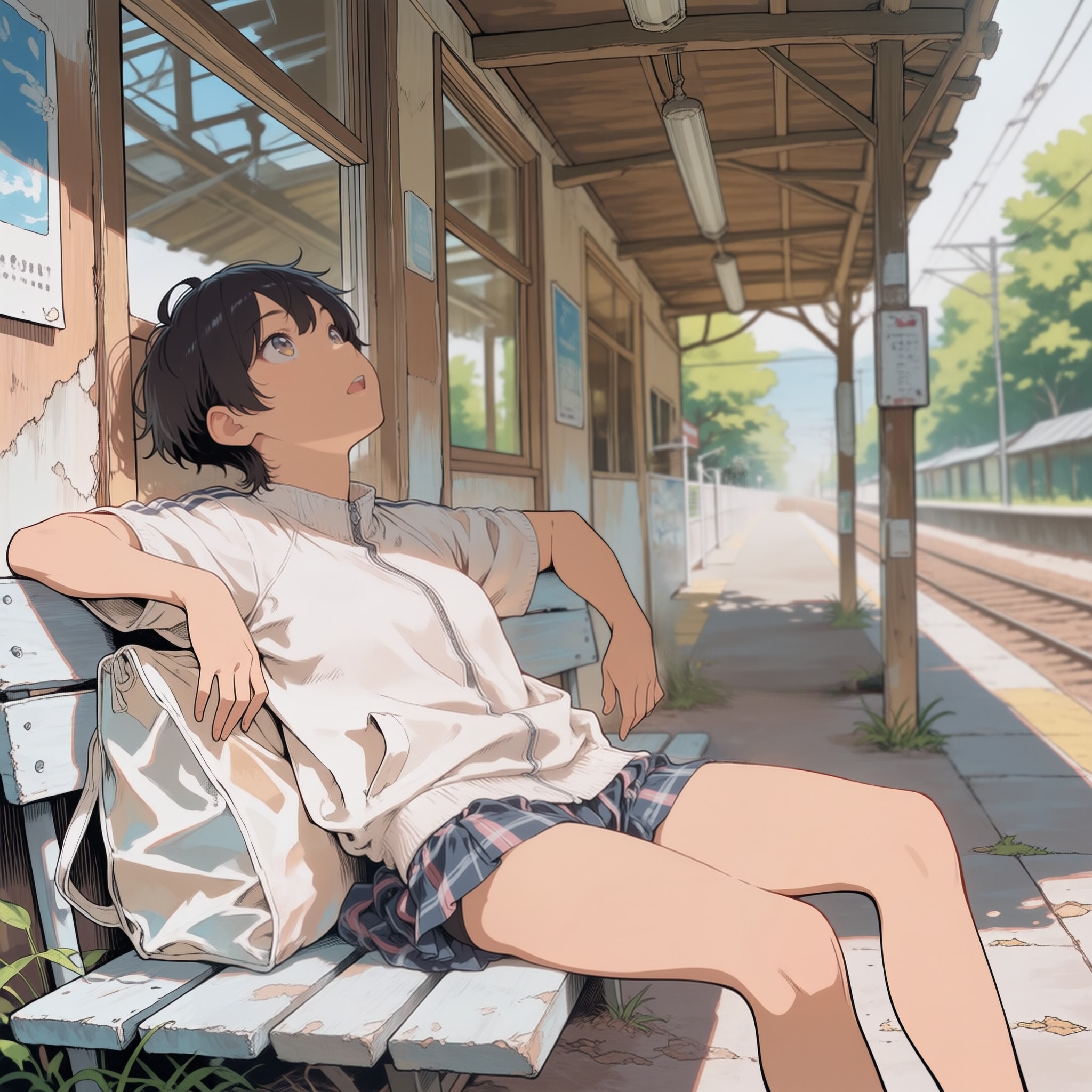 夏の終わりに電車を待つ | の人気AIイラスト・グラビア
