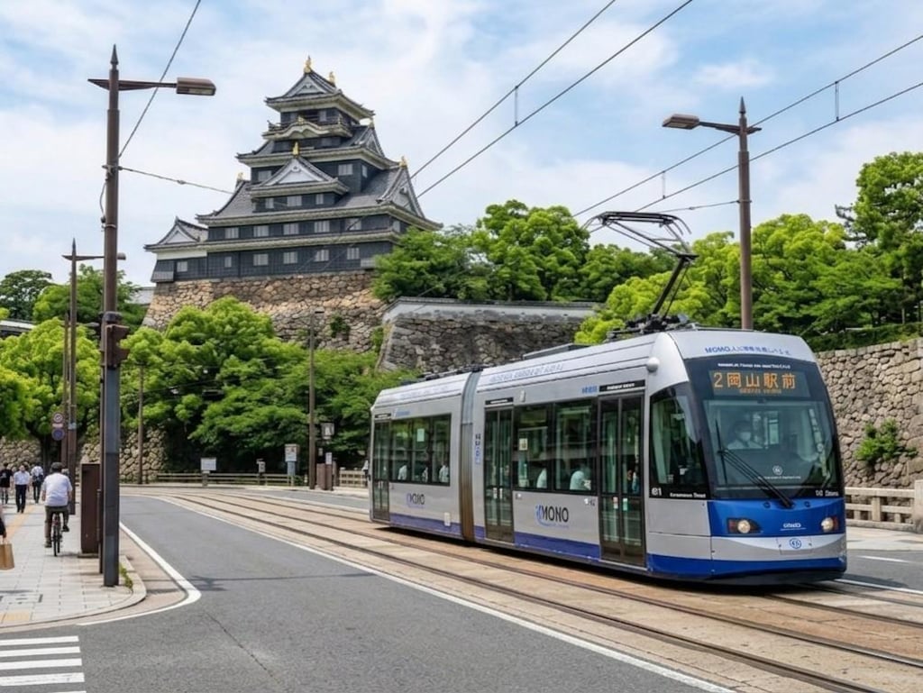岡山駅前と岡山城の麓