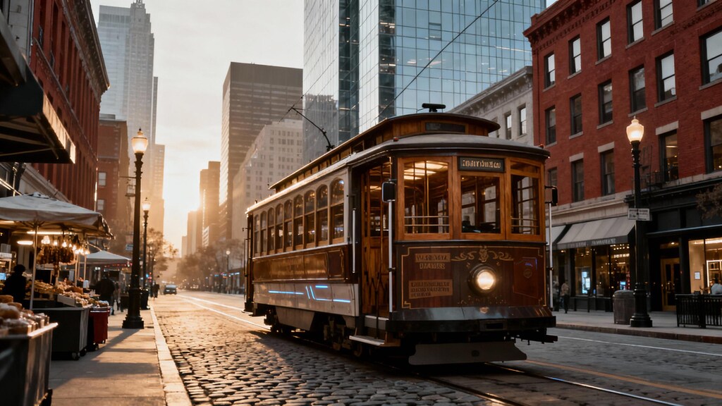 レトロな路面電車、近代的な路面電車