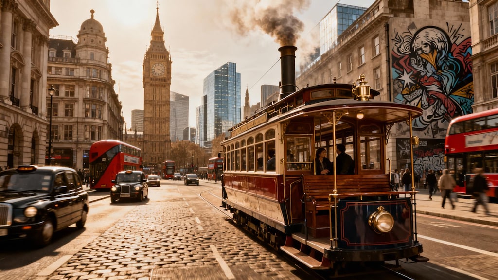 レトロな路面電車、近代的な路面電車