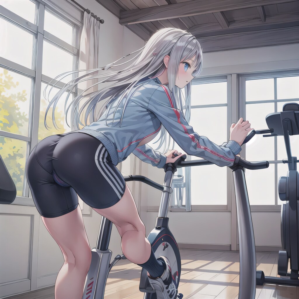 銀髪ロングでエアロバイクの少女４