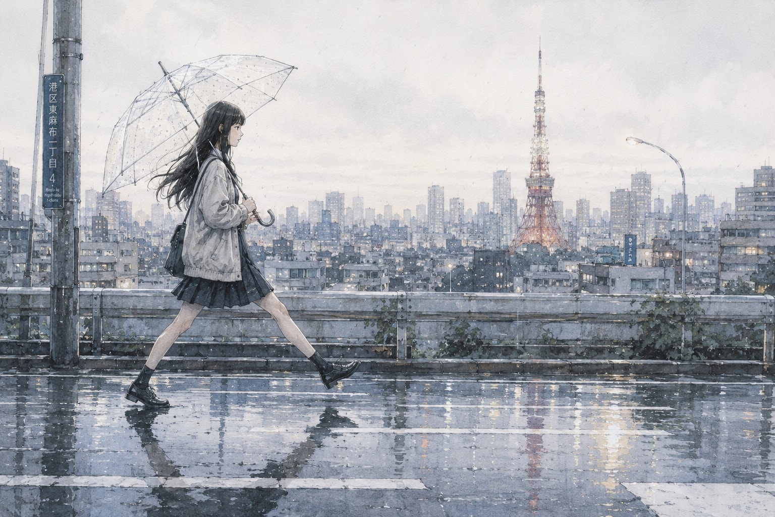 街と水たまり、少女273 | の人気AIイラスト・グラビア