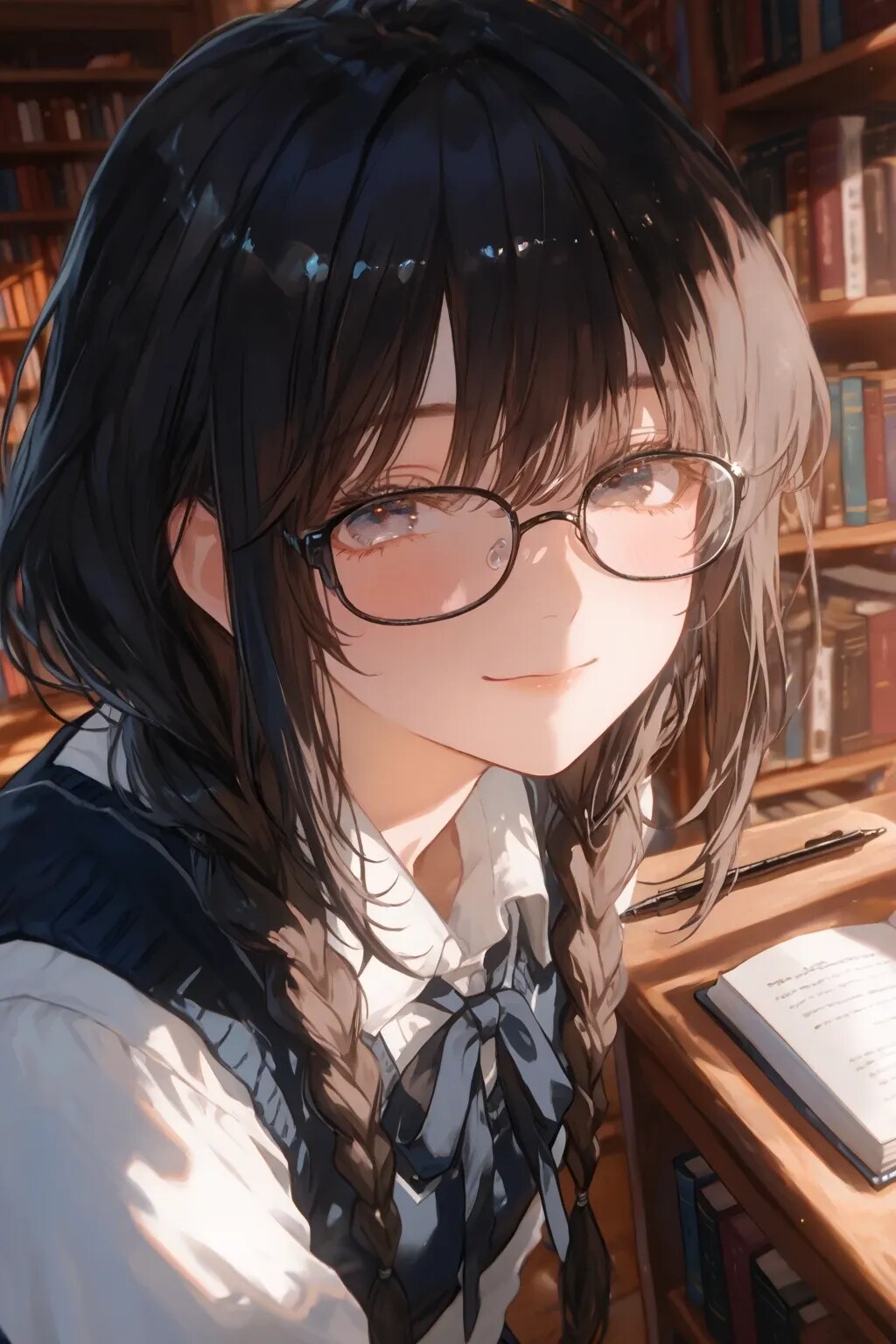 眼鏡三つ編み少女（黒）