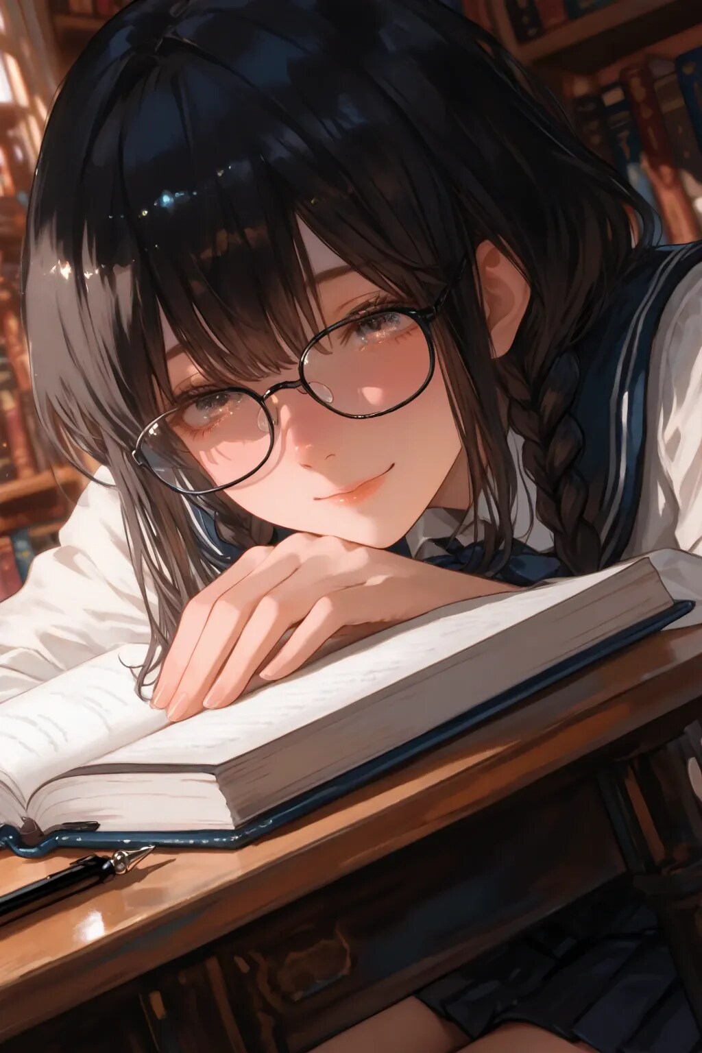 眼鏡三つ編み少女（黒）