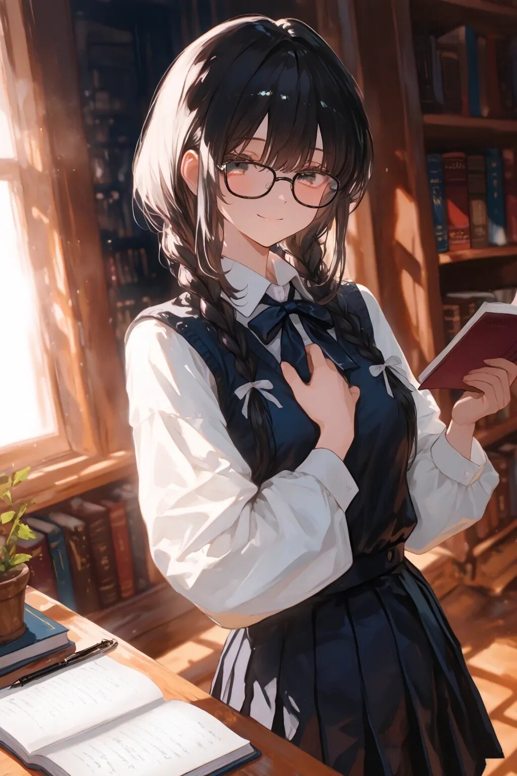 眼鏡三つ編み少女（黒）