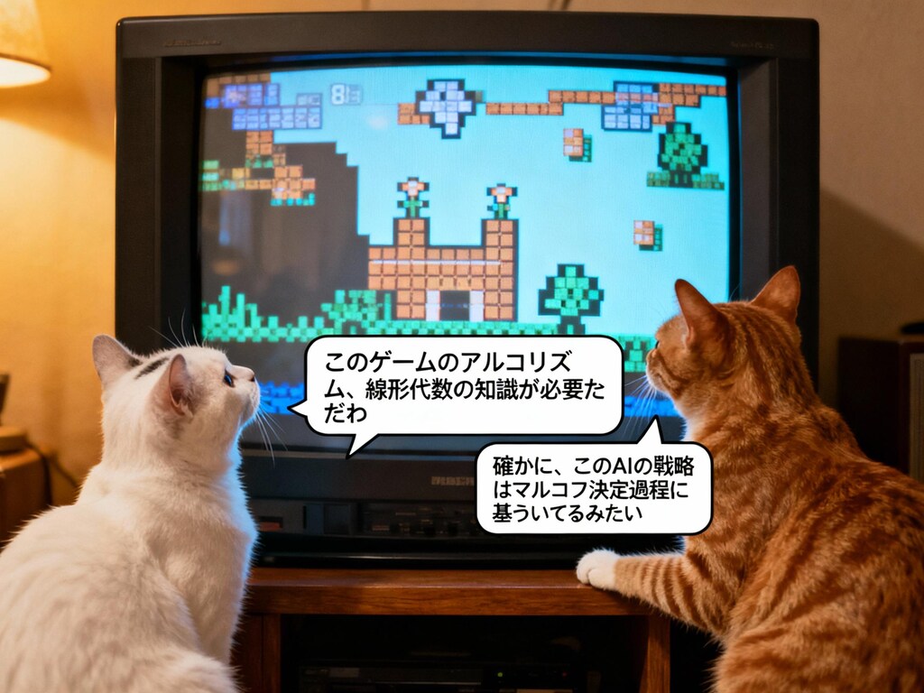 Seedream 4.0でゲームを見てるねこさんに喋ってもらった