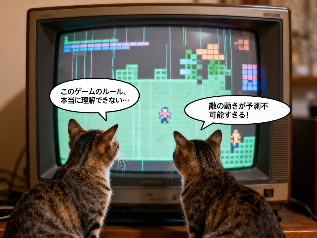Seedream 4.0でゲームを見てるねこさんに喋ってもらった