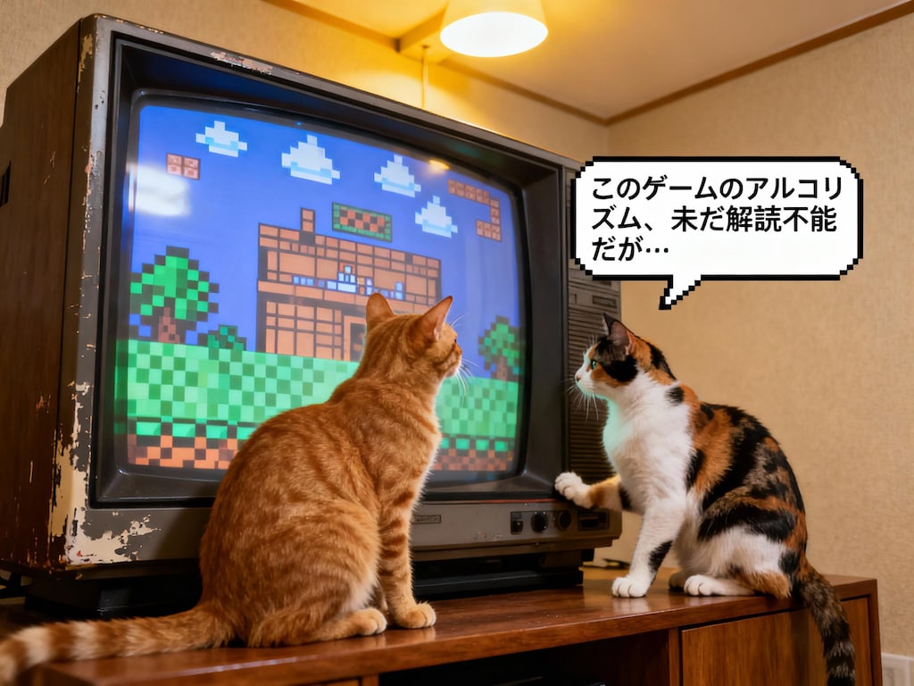 Seedream 4.0でゲームを見てるねこさんに喋ってもらった