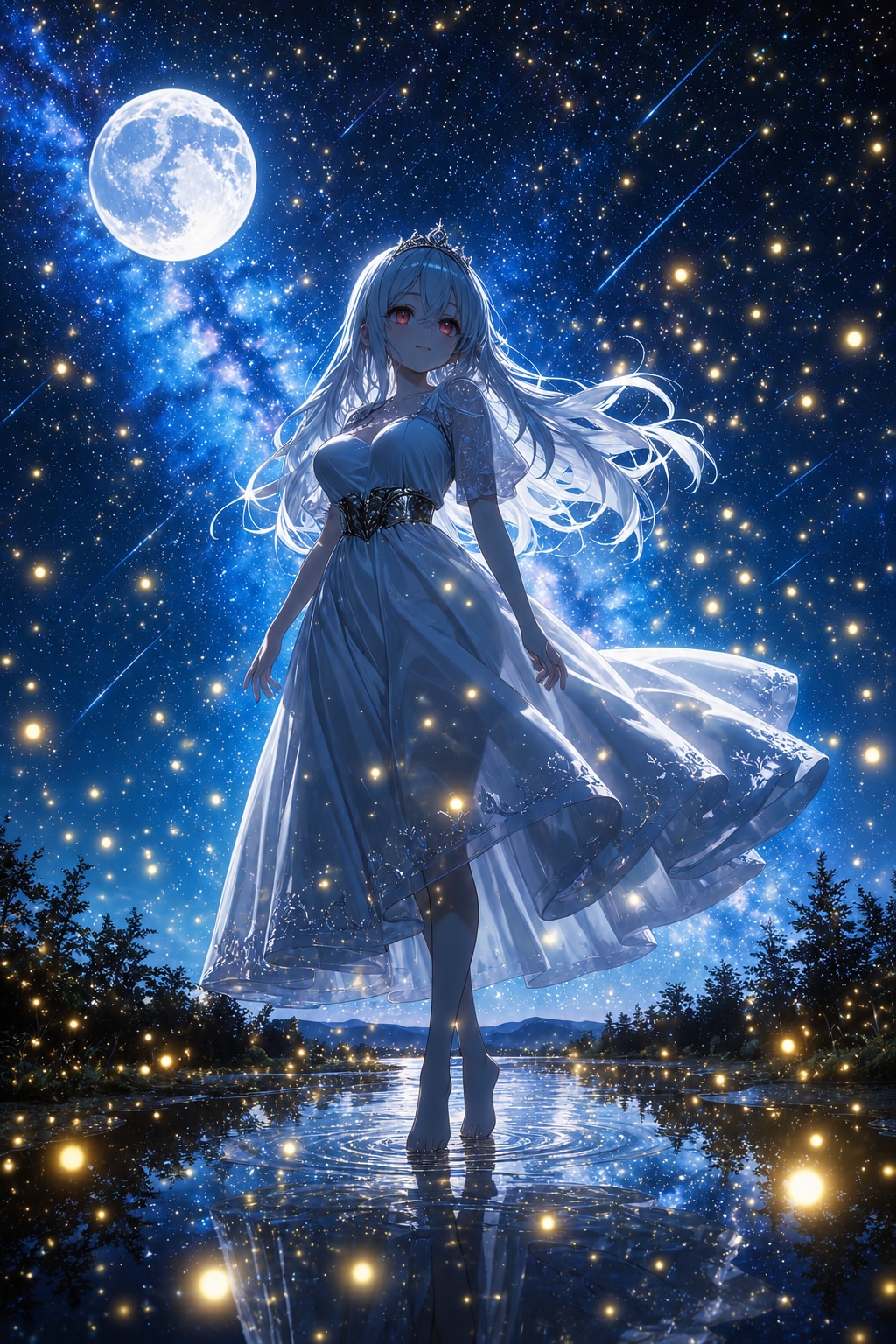 月蛍の夜に佇む白姫