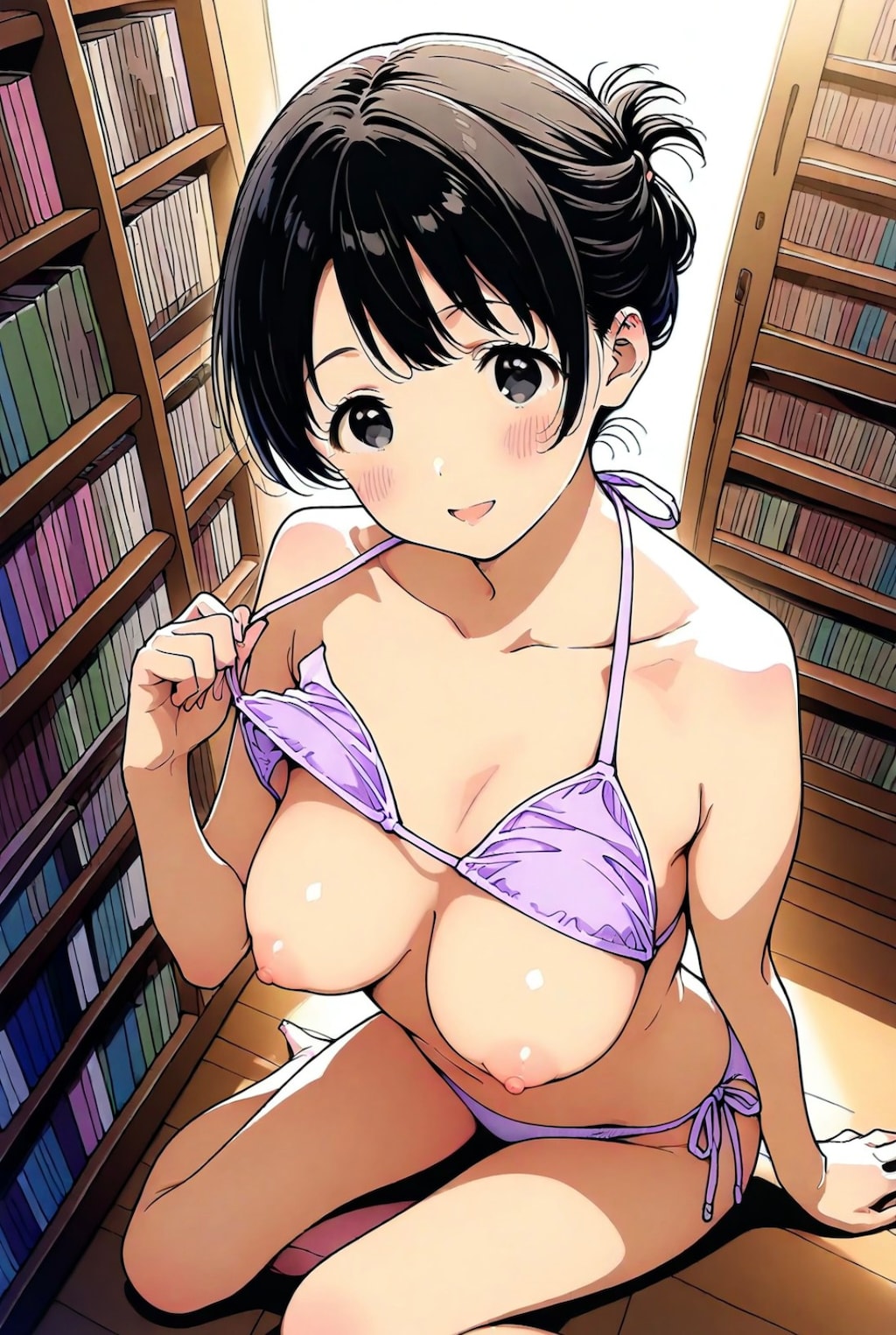 いつも通っている職場（みんなの図書館）で、おっぱいを出していることにドキドキし始める いとこの姉ちゃん