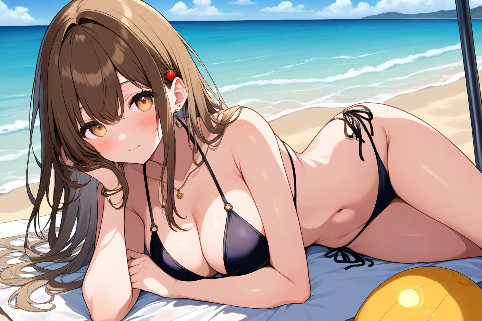 普乳ビキニで砂浜に