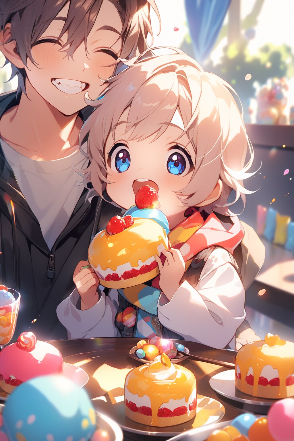 お菓子に囲まれて