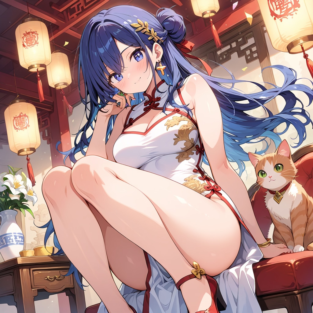 チャイナ服でも美脚を披露したい、あい。
