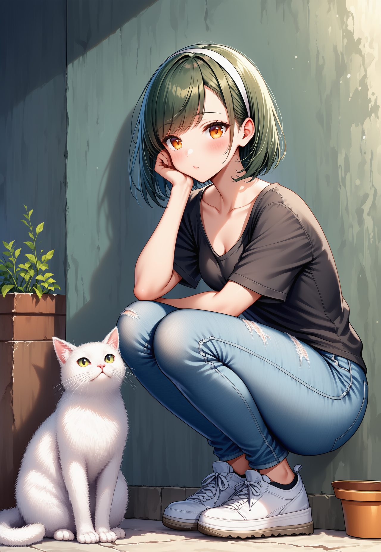 翠梨　白猫とツーショット | の人気AIイラスト・グラビア