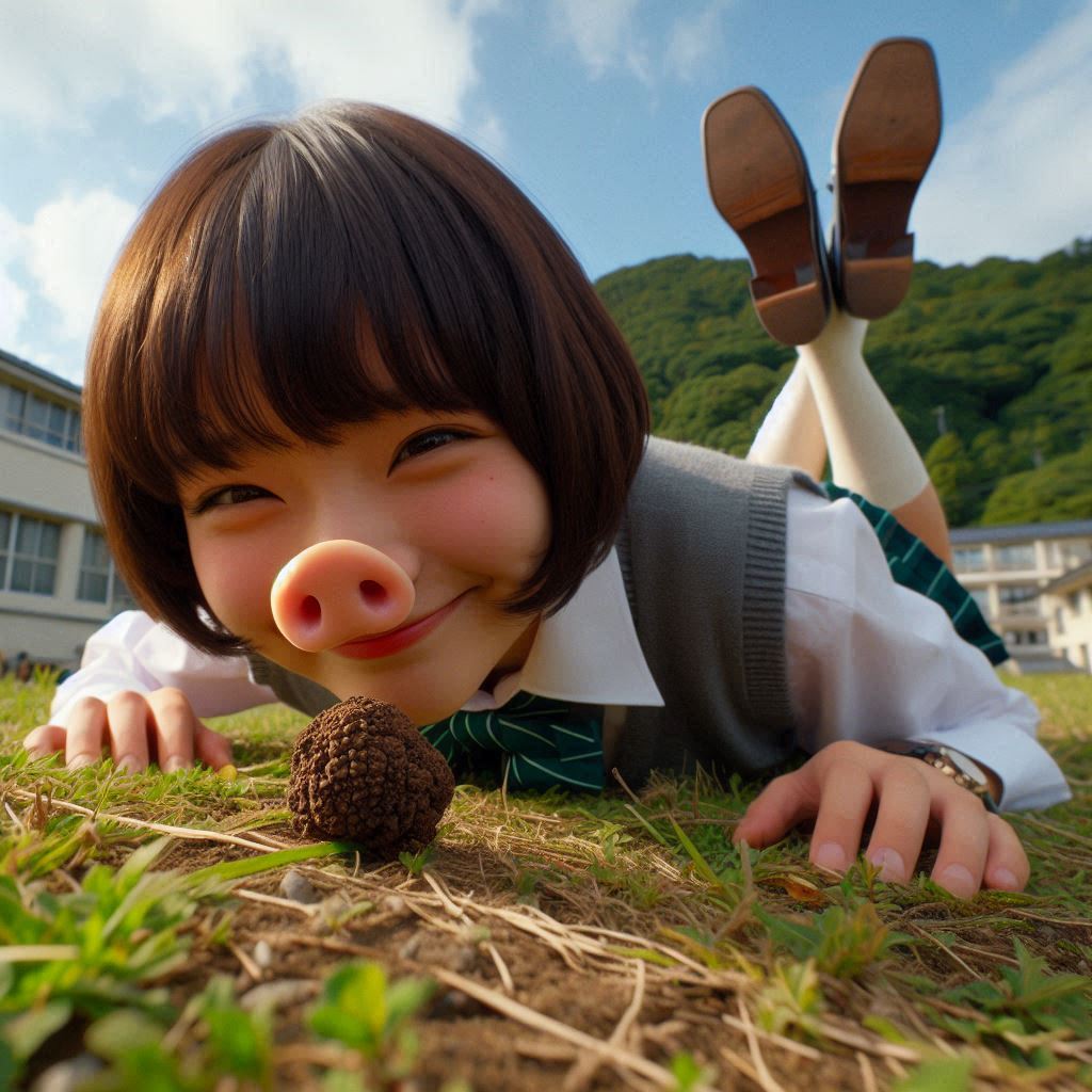匂いでトリュフを探す女の子