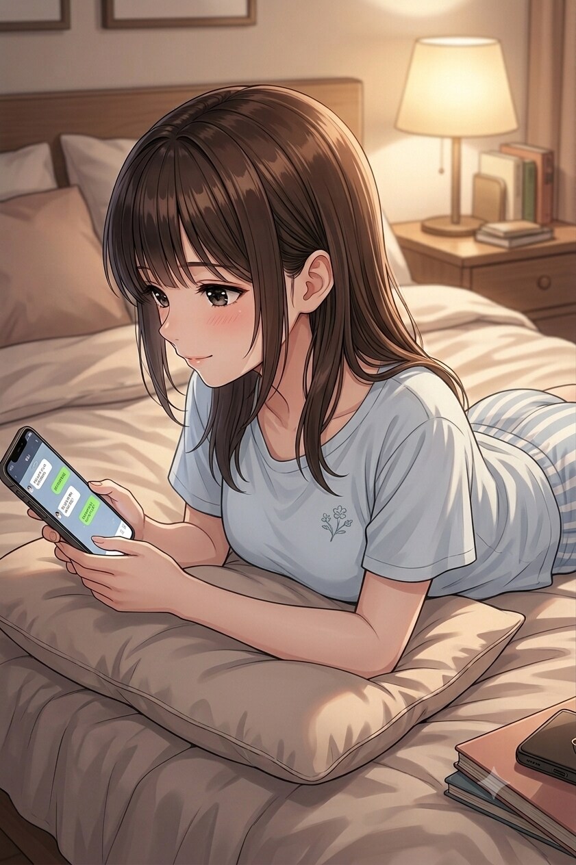 【カナ】SNSで知り合った男性とチャットを楽しんでいる