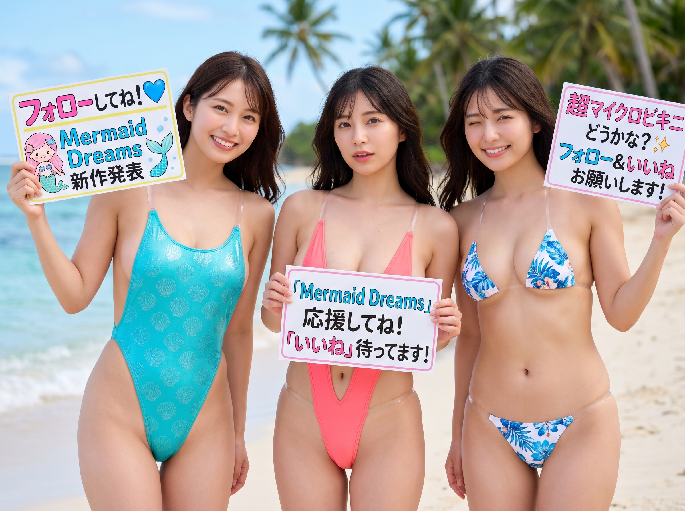 水着で営業活動中