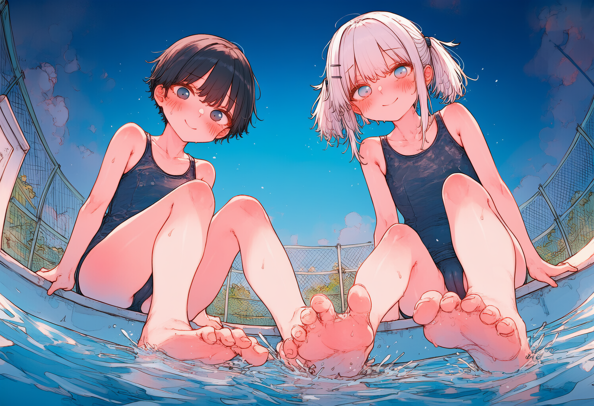 夜のプールでスク水!!_0518