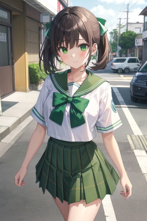 街の中を歩く緑セーラーちゃん