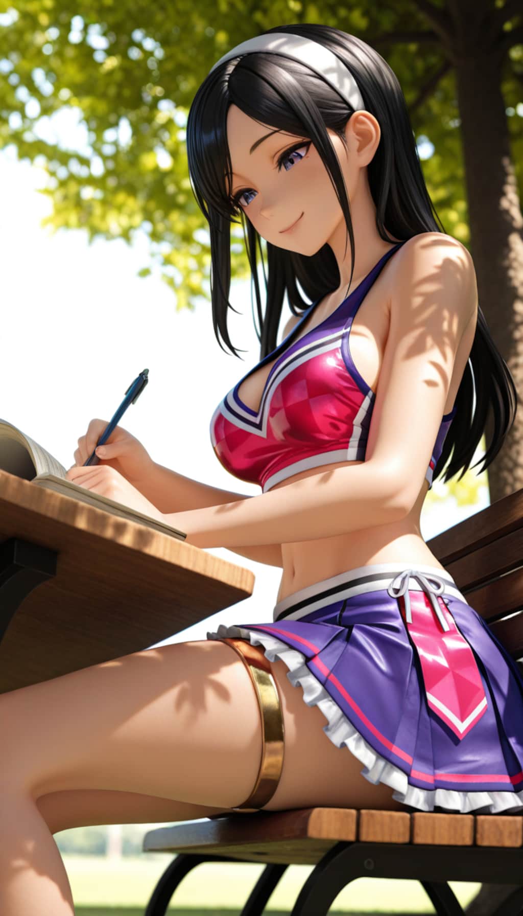 夏休みの宿題を休憩時間に行うチアリーダー