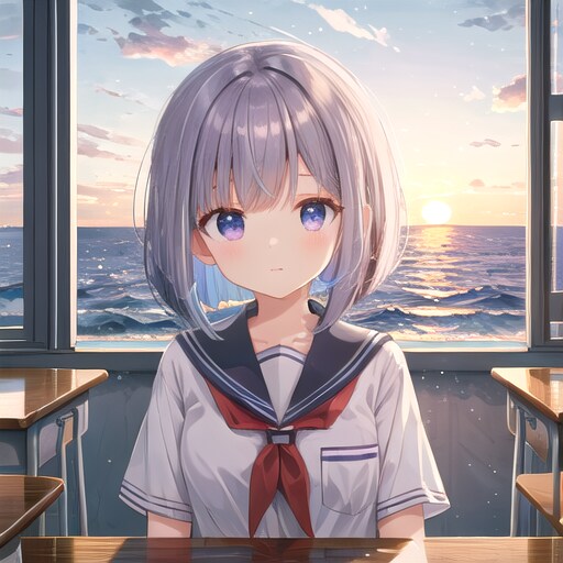 夕日の教室 | の人気AIイラスト・グラビア