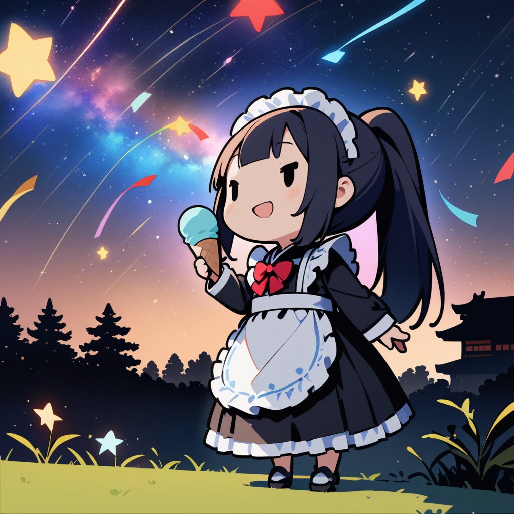 七夕の夜空とメイドちゃん
