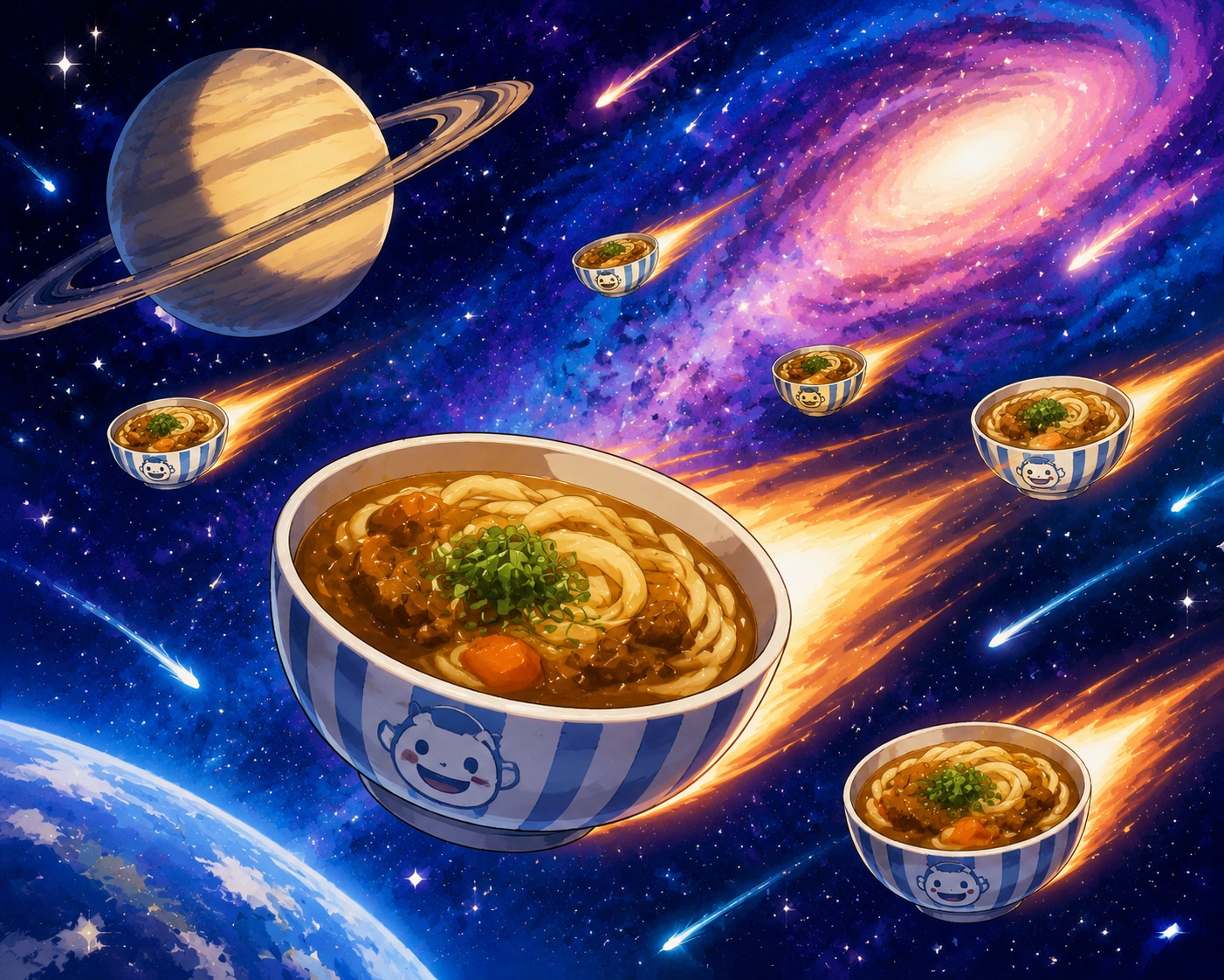 宇宙を飛ぶカレーうどん