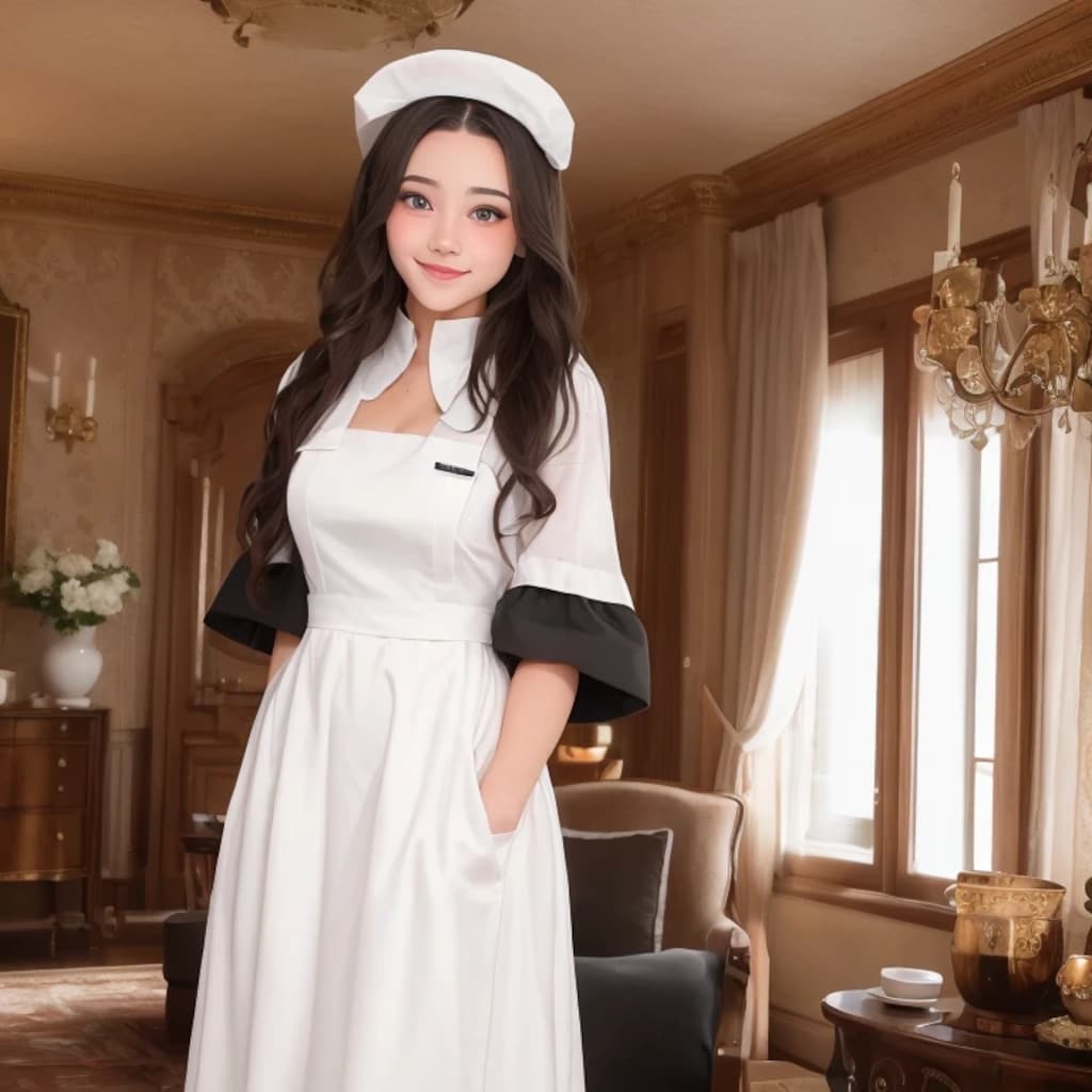 黒髪ロングでメイド服の美女１２７