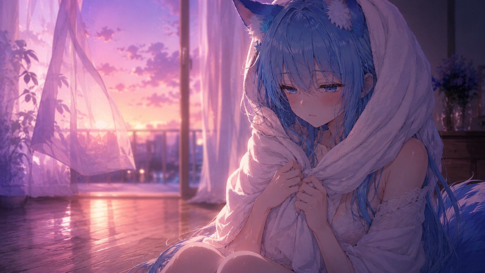 姫猫は、初夏の紫に、ほどけない温もりを待つ。 | の人気AIイラスト・グラビア
