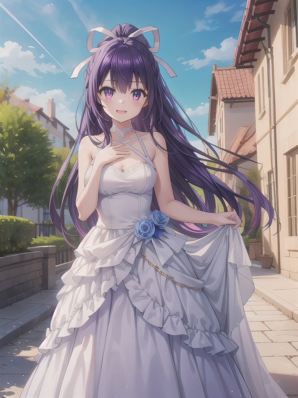 紫髪ポニテでウェディングドレスの少女