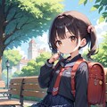 ベンチ座るセーラー服とランドセルの女の子 7枚目