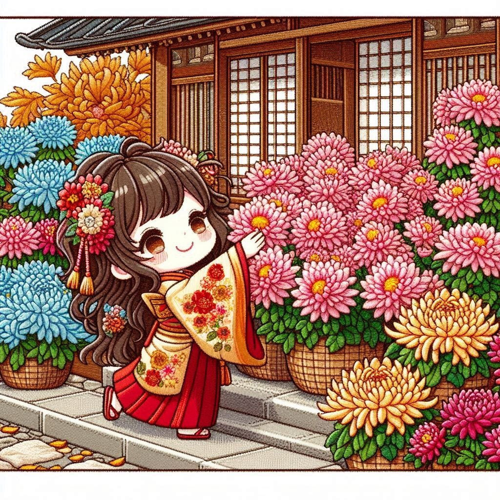 菊を愛でる乙女