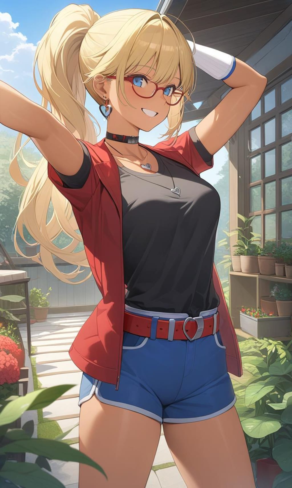 赤ジャケットの金髪ポニーテール少女