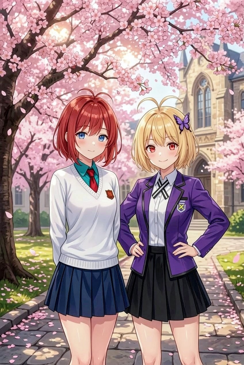 桜の木の下でツーショット | の人気AIイラスト・グラビア