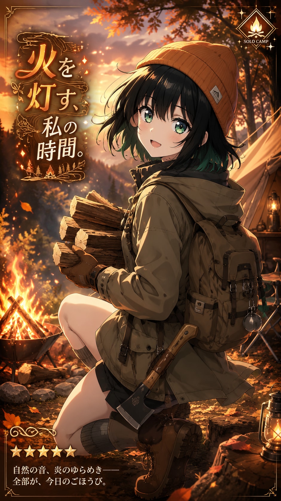 夕暮れの森で、火を灯す