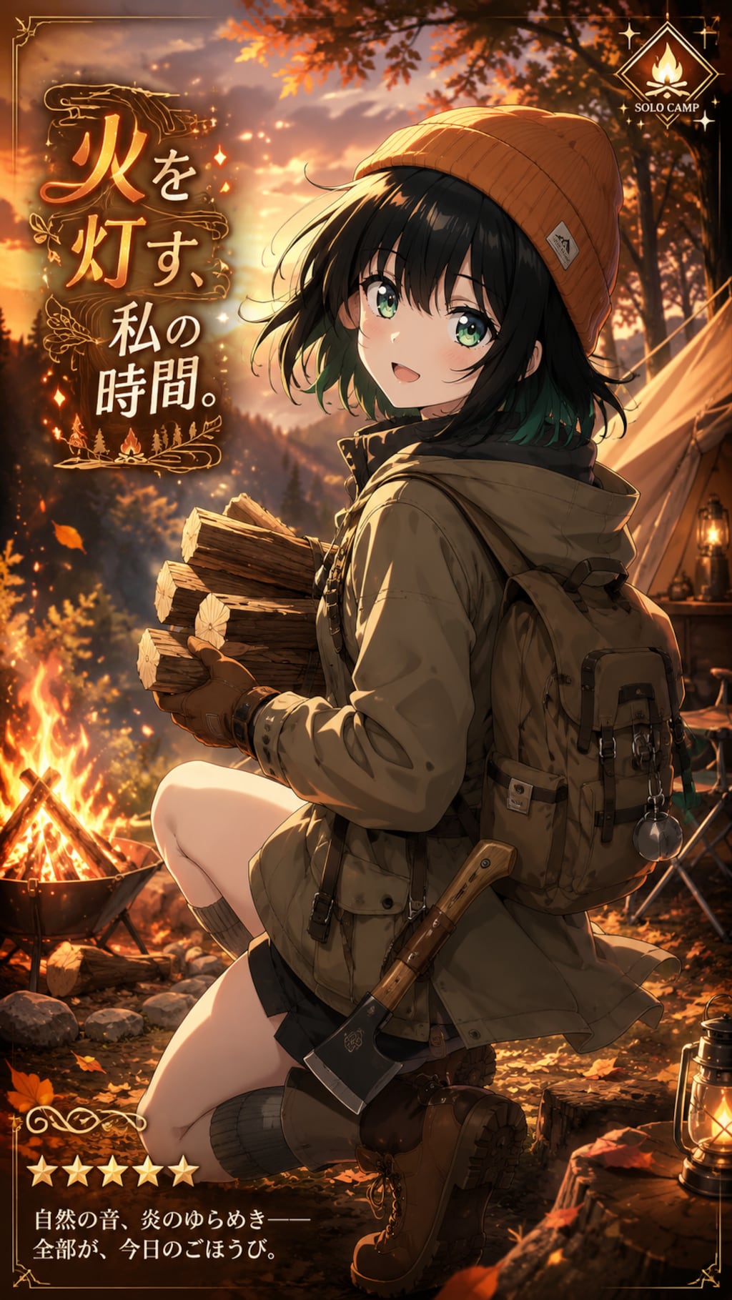 夕暮れの森で、火を灯す