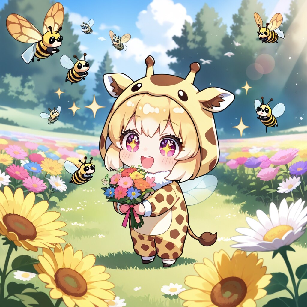 ミツバチとキリン着ぐるみちび子ちゃん | の人気AIイラスト・グラビア