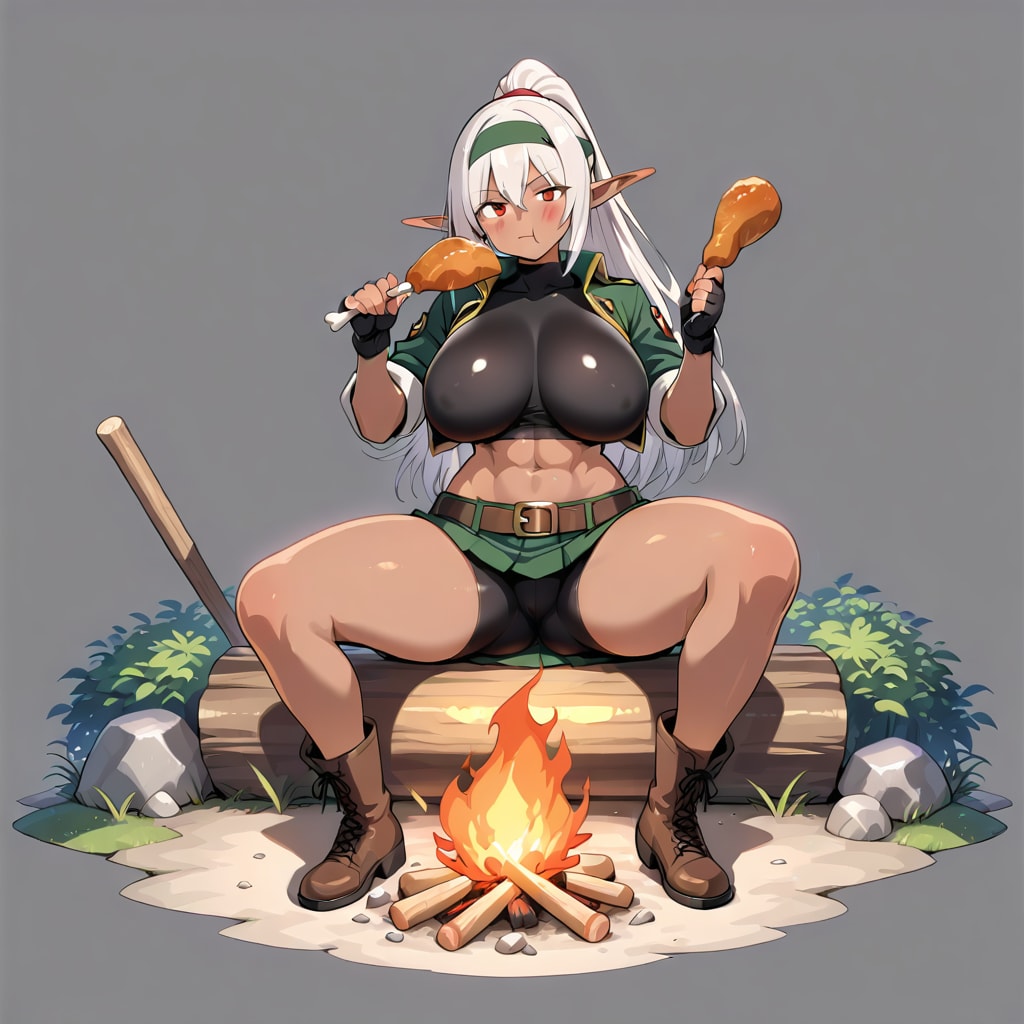 食事時の褐色エルフさん | の人気AIイラスト・グラビア