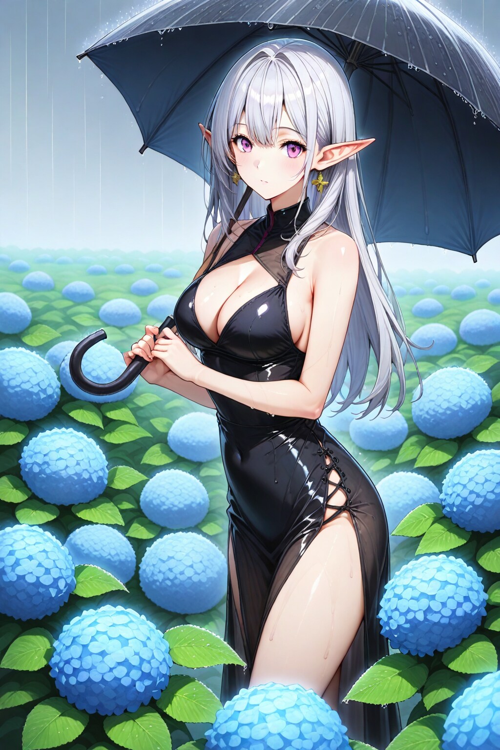 アジサイと傘