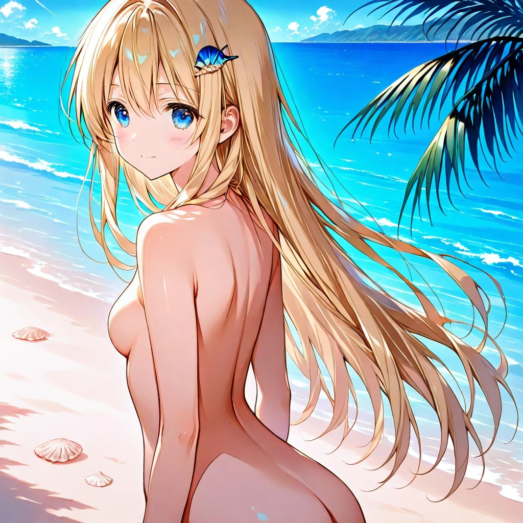 ヌーディストビーチの少女