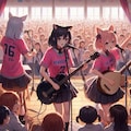 油彩、学園文化祭ライブでリードギター＆三味線演奏するロックバンド猫 6枚目