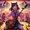 油彩、学園文化祭ライブでリードギター＆三味線演奏するロックバンド猫 5枚目