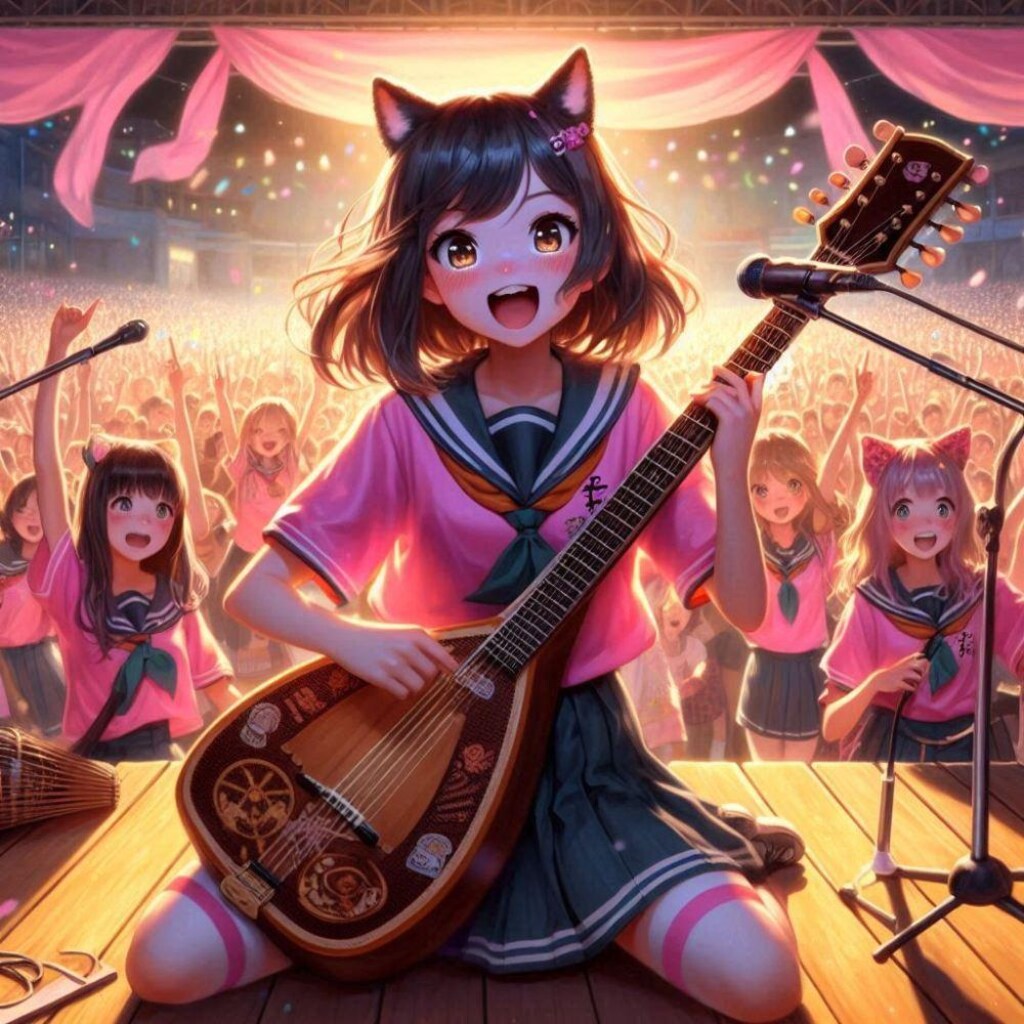 油彩、学園文化祭ライブでリードギター＆三味線演奏するロックバンド猫