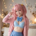 ピンク髪制服少女　下着見せ 2枚目
