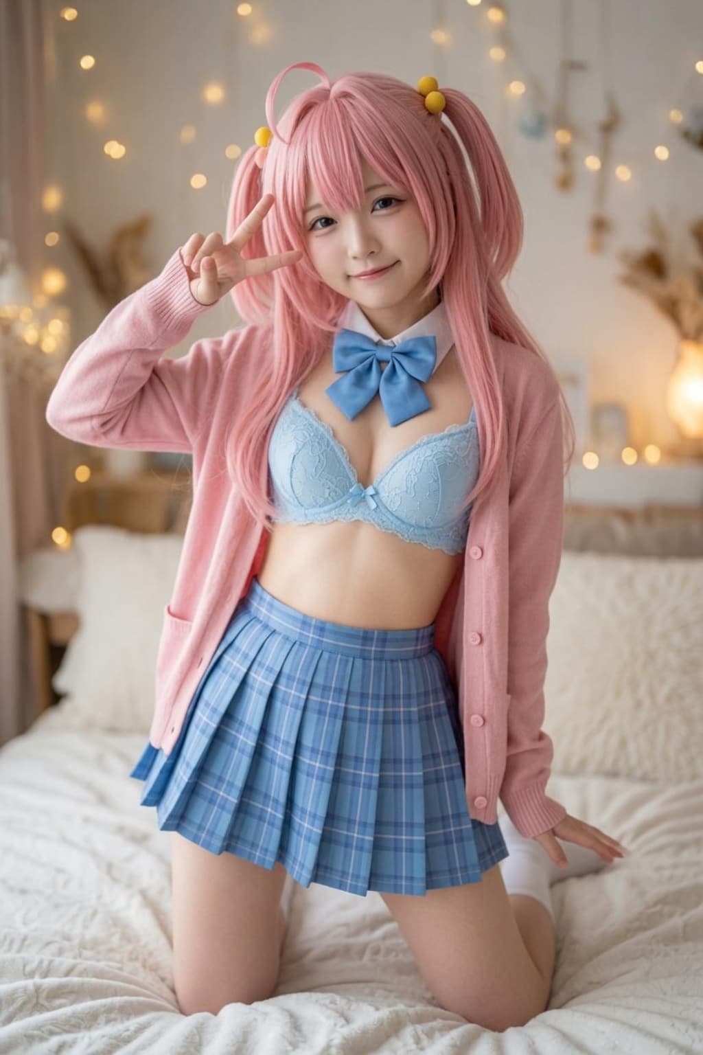 ピンク髪制服少女　下着見せ