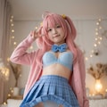 ピンク髪制服少女　下着見せ 3枚目